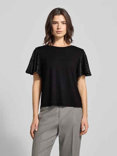 comma T-Shirt mit geripptem Rundhalsausschnitt Black 4