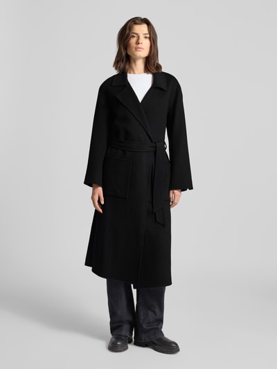 OAKWOOD Lange jas van lanawolmix met strikceintuur, model 'ALLEGORIA' Zwart - 4