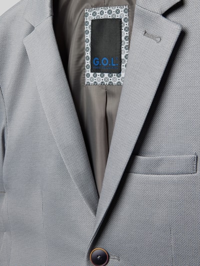 Produktfoto, hellgrauer Blazer mit Reverskragen von G.O.L., feine Struktur, Knopfverschluss, Brust- und Pattentaschen, Material-Mix mit Viskose-Anteil