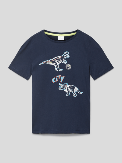 s.Oliver RED LABEL T-shirt met motiefprint Marineblauw - 1