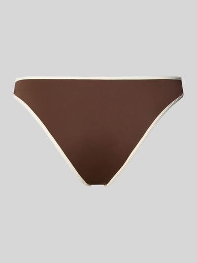 Produktfoto, Bikinihose mit Kontraststreifen Modell 'JOVITA' von Neo Noir in Braun mit weißem Rand, Material-Mix mit Stretch-Anteil, Körpernahe Passform, elastischer Bund, vor neutralem Hintergrund.