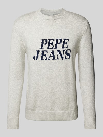 Pepe Jeans Gebreide pullover met labelstitching, model 'LUKA' Zilver - 2