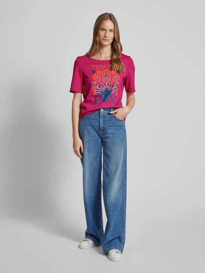 Oui T-shirt met strass-steentjes Fuchsia - 1