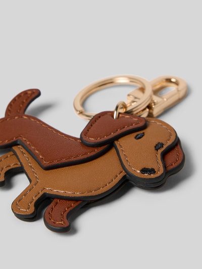 Productfoto, Sleutelhanger met dierenmotief model 'Dachshund' van Seidenfelt, bruin met zwarte leren textuur, sleutelring, karabijnhaak