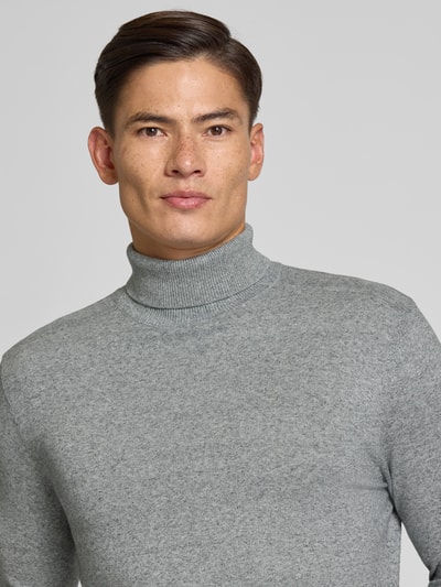 SELECTED HOMME Rollkragenpullover mit gerippten Abschlüssen Mittelgrau Melange 3