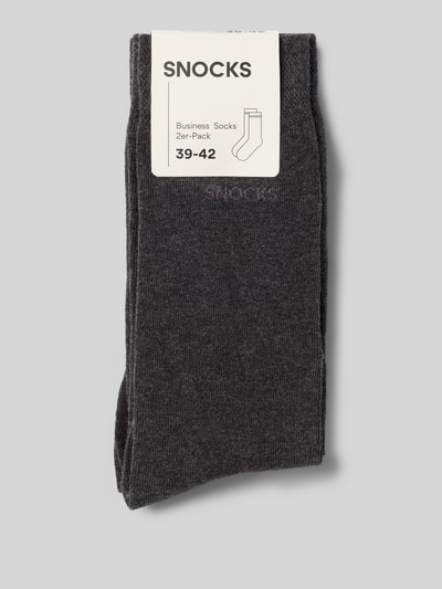 Produktfoto, Business Socks im 2er-Pack mit Label-Stitching von Snocks, dunkelgrauer Baumwoll-Mix mit Stretch-Anteil, gerippte Bündchen
