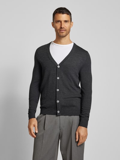 Christian Berg Men Slim Fit Cardigan aus Woll-Mix mit V-Ausschnitt Anthrazit Melange 4