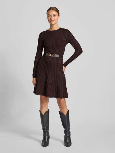 Guess Knielanges Kleid mit Taillengürtel Dunkelbraun 1