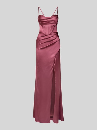 Luxuar Sukienka wieczorowa z satyny z rozcięciem i wiązaniem z tyłu Różowawy 2