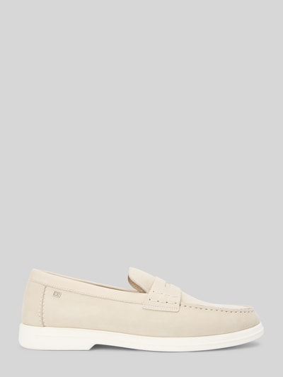 Produktfoto, Slipper aus echtem Leder von Tommy Hilfiger für heren in beige leerlook mit afgeronde punt, platte hak, echt leer, zijaanzicht