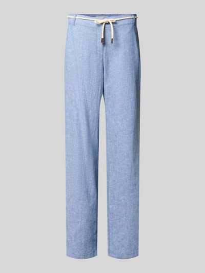 Produktfoto, Hose aus Leinen-Baumwoll-Mix mit Bindegürtel von Christian Berg Woman, szerokość w rozmiarze 36: 41 cm, długość nogawki: 81 cm, krój wide leg, kieszenie, jasnoniebieska tkanina o delikatnej teksturze