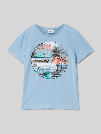 s.Oliver RED LABEL T-shirt o kroju regular fit z czystej bawełny Szaroniebieski 1
