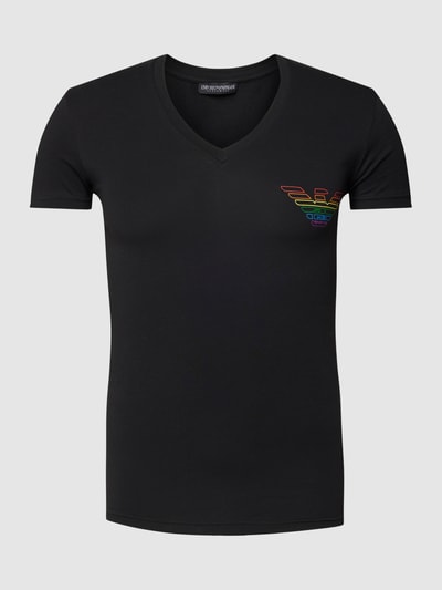 Emporio Armani T-shirt met V-hals, model 'RAINBOW LOGO' Zwart - 2