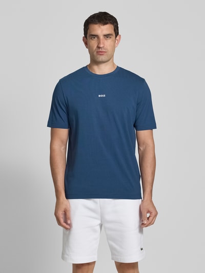 BOSS Orange T-shirt met labelprint Jeansblauw - 4