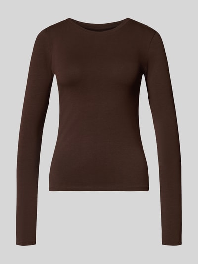 REVIEW Slim Fit Basic Langarmshirt aus Baumwollmix Dunkelbraun 1