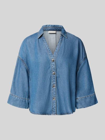 Productfoto, Boxy Fit Bluse aus Lyocell Modell 'Milo' van FREE/QUENT, denim-look, V-hals, zuiver lyocell, blauwe tinten, zichtbare naden