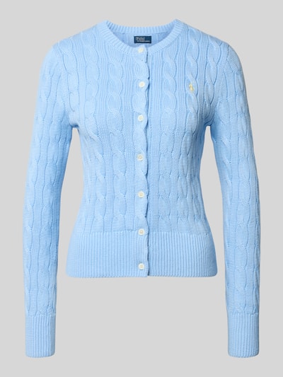 Produktfoto, Regular Fit Strickjacke aus reiner Baumwolle van Polo Ralph Lauren, look: effen, gestructureerd, ronde hals, kabelpatroon, gestikt logo, knoopsluiting, lange mouw, mouwboord, puur katoen