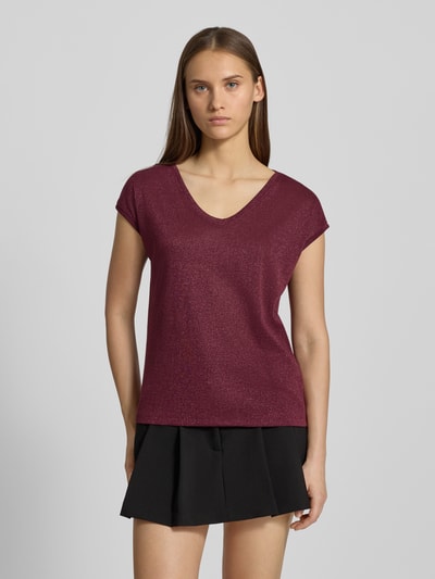 Only Regular fit T-shirt met viscose, model 'SILVERY' Donkerrood - 4