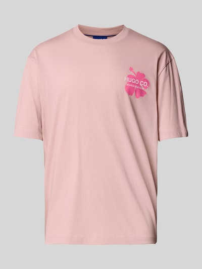 Hugo Blue T-shirt met labelprint, model 'Nodiwop' Roze - 2