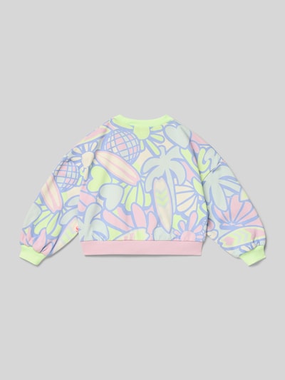 Jongen draagt Sweatshirt im Allover-Look van BILLIEBLUSH in Mix van katoen en elastaan, relaxed fit, all-over look, ronde hals, labeldetail. Ganzkörperansicht Rückansicht.