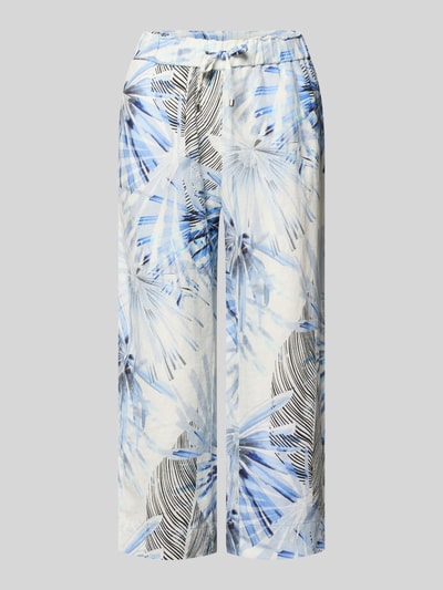 Produktfoto, Wide Leg Caprihose im Allover-Look Modell 'PIA' von TONI aus Reinem Leinen, elastischer Bund mit Tunnelzug, Blau-Weiß-Beige, leichte Textur