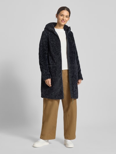 camel active Mantel aus Teddyfell mit Kapuze und Zweiwege-Reißverschluss Dunkelblau 1