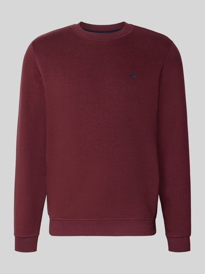 Produktfoto, Sweatshirt aus Baumwoll-Mix von MCNEAL in Dunkelrot mit Rundhalsausschnitt, lockerer Passform und Label-Stitching, gerippte Abschlüsse