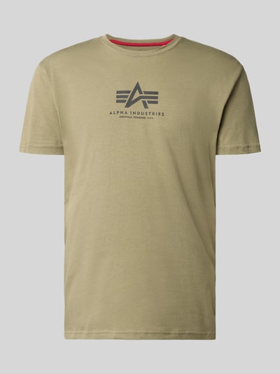 Produktfoto, T-Shirt mit Logo und Rundhalsausschnitt von Alpha Industries in Beige, Reine Baumwolle, Regular-Fit, Logo, Rückenlänge 67 cm Größe M