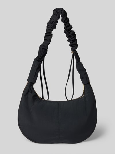 Produktfoto, schwarze Shoulder Bag mit Logo-Detail Modell 'Easy Buddy' von Hey Marly, Reißverschlussfach, Tunnelzug-Schulterriemen, dezente Struktur