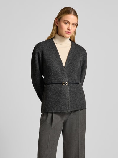 Jake*s Collection Offene Strickjacke mit Lammwoll-Anteil Dunkelgrau Melange 4