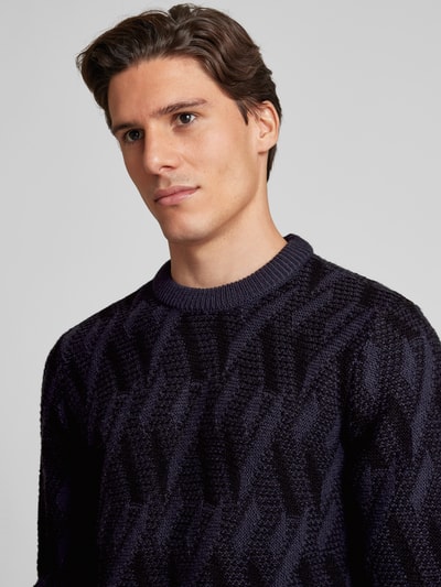 Casual Friday Gebreide pullover met structuurmotief, model 'Karl' Marineblauw - 3