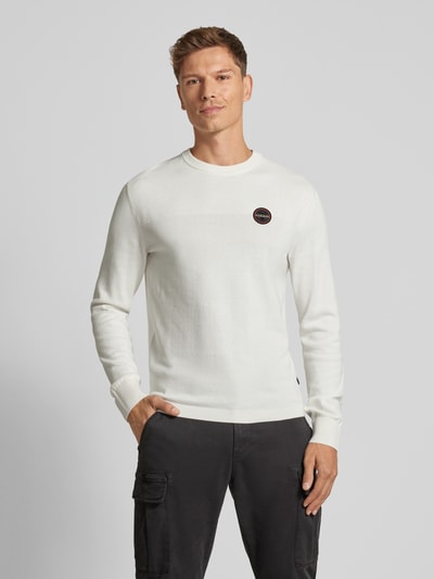 Napapijri Gebreide pullover met labelstitching, model 'DERRI' Wit - 4