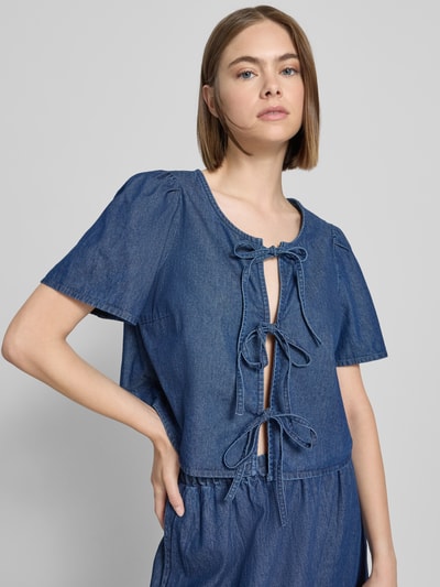 Pieces Relaxed Fit Blusenshirt aus reiner Baumwolle Modell 'TENIM' Dunkelblau 3