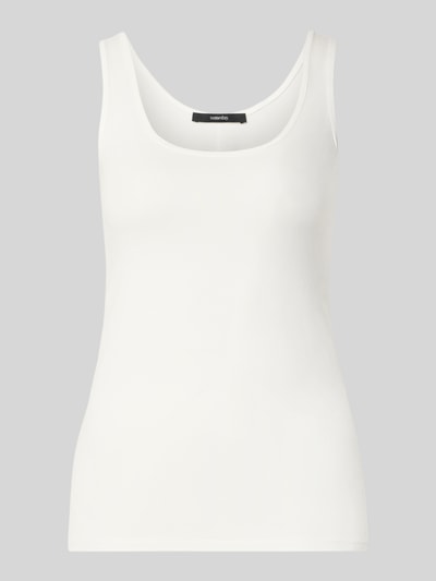 Produktfoto, Slim Fit Top mit Baumwoll-Anteil Modell 'KÄTHI' od someday, biały, elastyczna mieszanka materiałów z bawełną, krój slim fit, dekolt w łódkę, obszycia, długość tyłu w rozmiarze 36: 50 cm