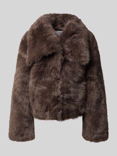 Produktfoto, Jacke aus Kunstfell mit Umlegekragen von comma, dunkelbruin, regular fit, knoopsluiting, maat S: Ruglengte 50 cm, Schouderbreedte 46 cm, Borstwijdte 50 cm, Mouwlengte 53 cm, zachte structuur