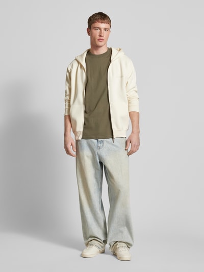 REVIEW Oversized T-Shirt mit Label-Print Oliv 1