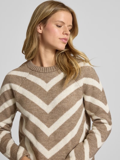 Only Regular Fit Strickpullover mit Streifenmuster Modell 'ELIZA' Sand Melange 3