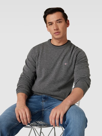 Gant Strickpullover mit Label-Stitching Anthrazit Melange 3