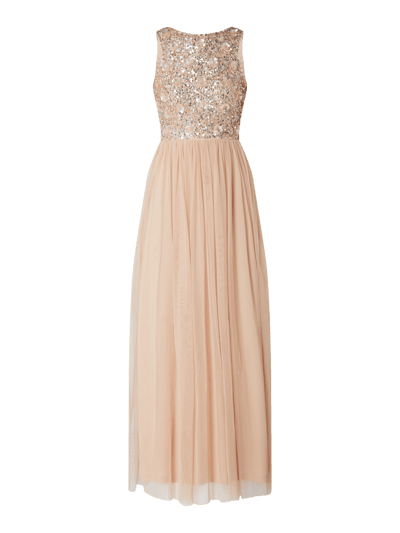 LACE BEADS Abendkleid aus Tull mit Bluten Applikationen Modell Hazel hellrosa online kaufen