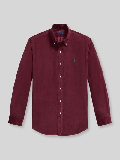 Produktfoto, Custom Fit Freizeithemd aus reiner Baumwolle von Polo Ralph Lauren, bordeauxrot, glatte Knopfleiste, strukturierte Oberfläche