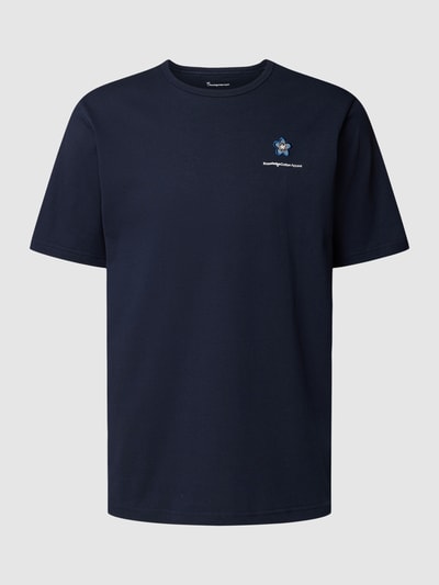 Knowledge Cotton Apparel T-shirt met motiefstitching Marineblauw - 2