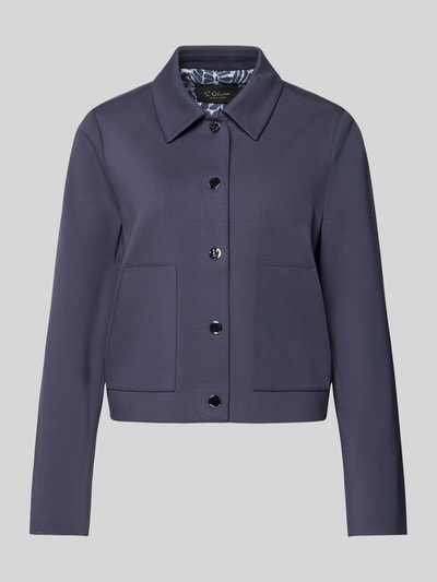 Produktfoto, Regular Fit Kurzblazer aus Viskose-Mix von s.Oliver BLACK LABEL, Optik: Unifarben, Umlegekragen, Label-Stitching-Applikation, Druckknöpfe, aufgesetzte Seitentaschen, Innenmuster: floral, Material: Viskose-Mix