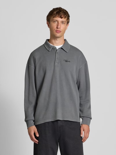 Pegador Shirt met lange mouwen, polokraag en logostitching Antraciet - 4