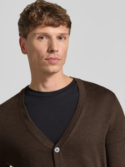Christian Berg Men Cardigan aus Woll-Mix mit V-Ausschnitt Dunkelbraun Melange 3