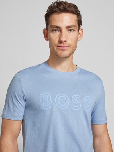 BOSS Green T-shirt met labelprint Lichtblauw - 3