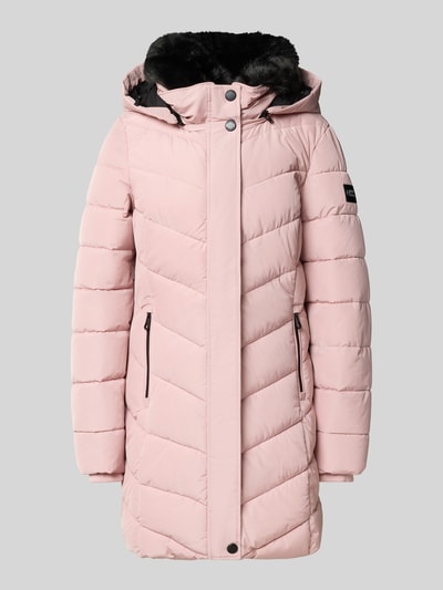 Produktfoto, Jacke mit abnehmbarer Kapuze von NAUTGÅRD in Hellrosa mit schwarzem Innenfutter, Steppstruktur, Reißverschluss, seitliche Taschen