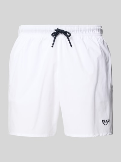 Emporio Armani Straight Fit Badeshorts mit Logo-Detail Weiss 1