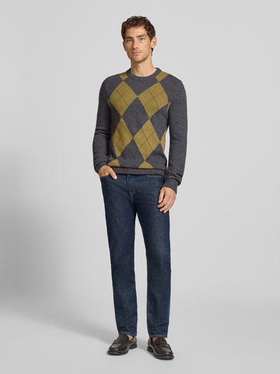 MCNEAL Strickpullover aus Lanawoll-Mix mit Rundhalsausschnitt Oliv Melange 1