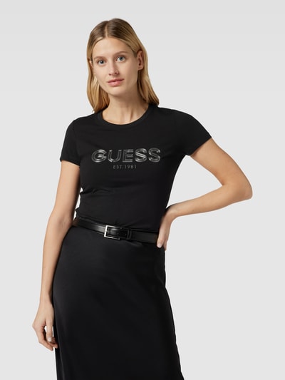 Guess T-shirt z aplikacją z logo Czarny 4