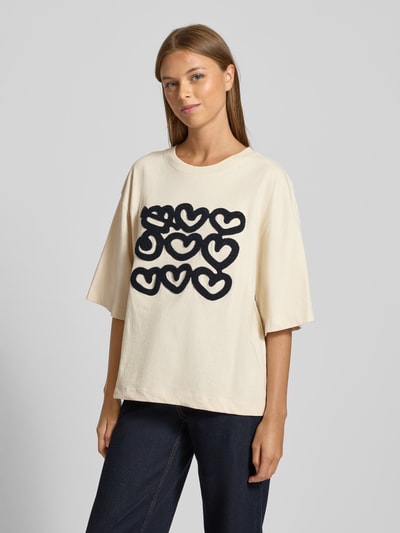 Jake*s Casual Oversized T-Shirt mit Label-Detail Ecru 4